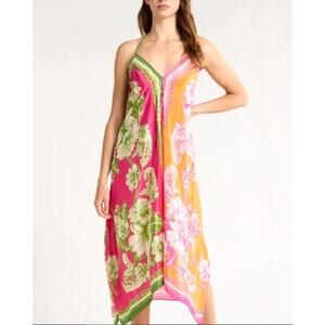 FARM Rio Floral Elegance Scarf Print Halter Cover-Up Dress Orange/Multi Size XS
